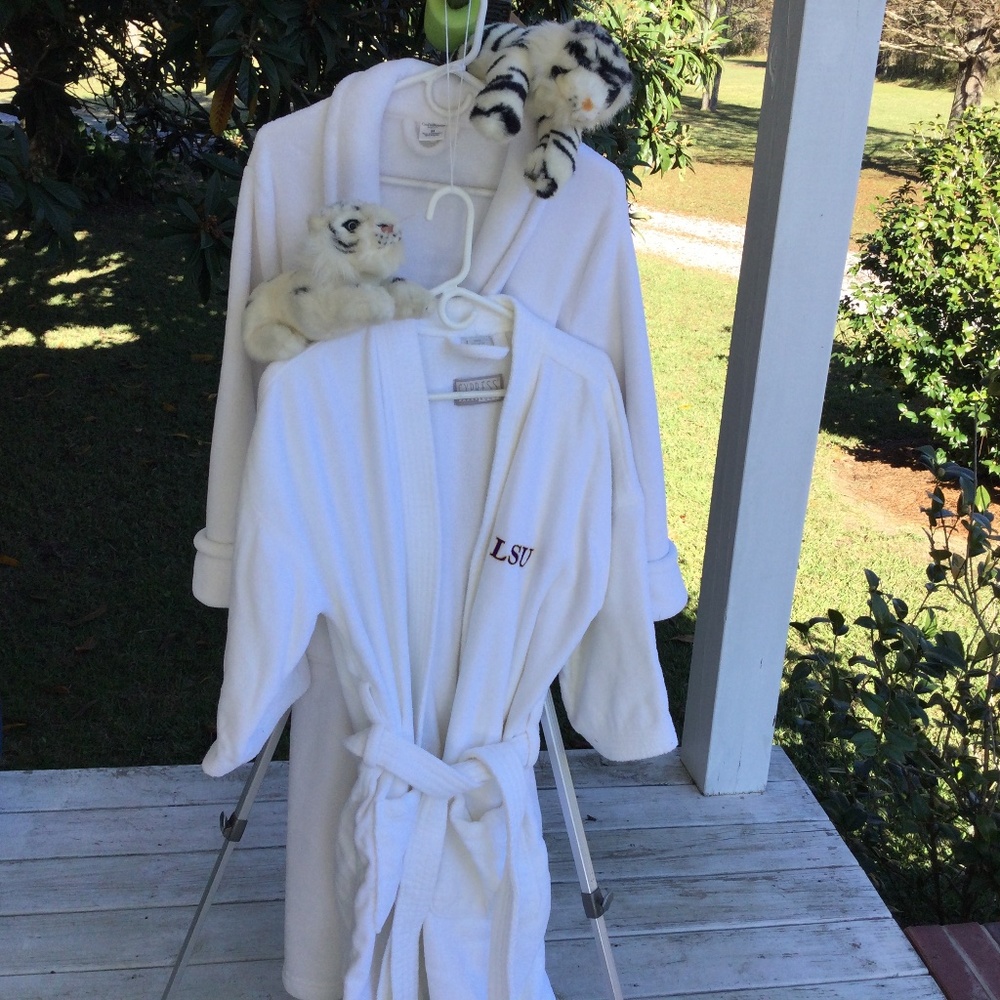 2 “White Lotus” Like Bath Robes, one Medium, 1 OSFA.  Cypress Robes & Croft Barr